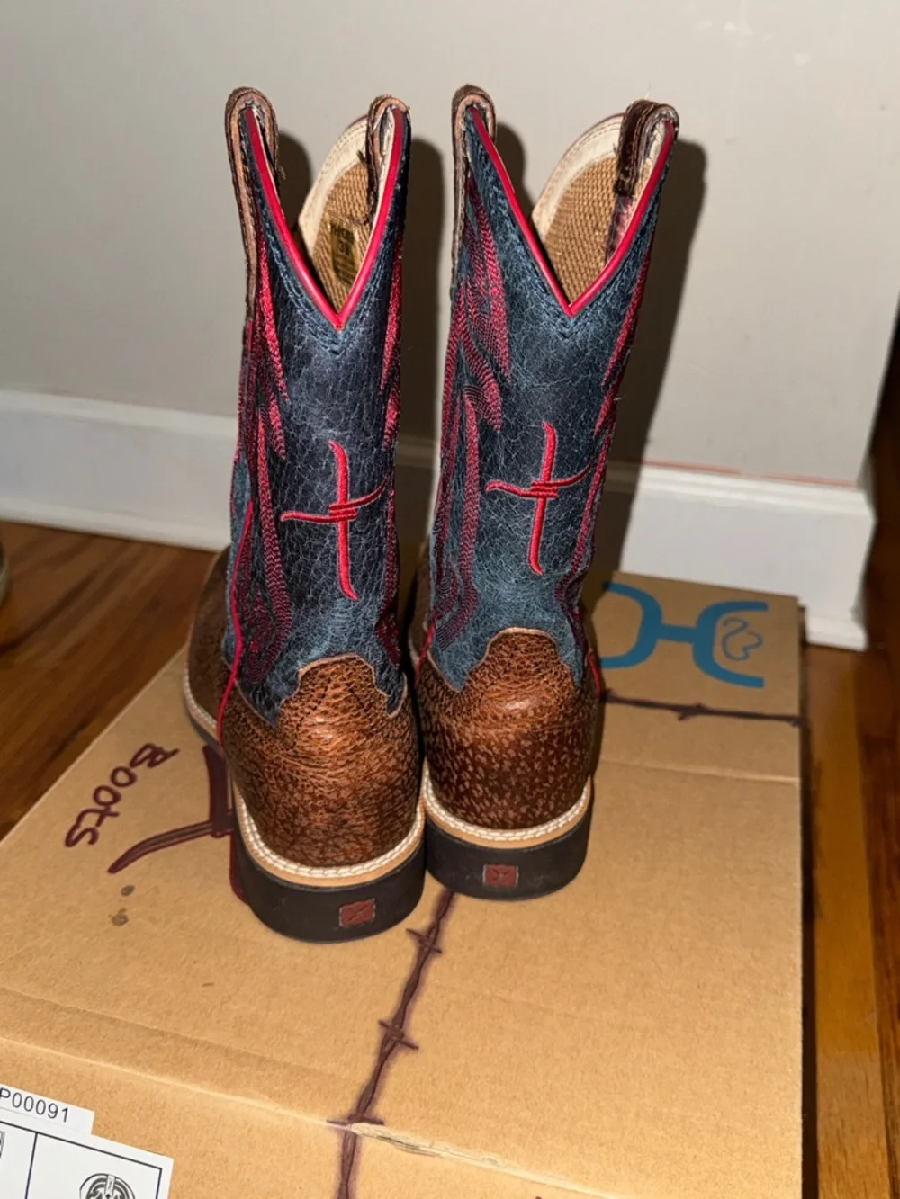 Twisted X Kids Peanut Brown & Blue Western Boots size 3‎